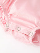 Fall Pink Smocked Baby Girl Bubble Romper Peter Pan Collar Floral Detail