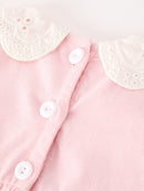 Fall Pink Smocked Baby Girl Bubble Romper Peter Pan Collar Floral Detail