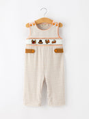 Thanksgiving Boys Gingham Jon Jon Embroidered Romper