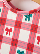 Christmas Girls Candy Cane & Bow Plaid Twirl Dress
