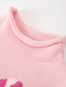 Girls Christmas Candy Cane Bow Knit Sweater