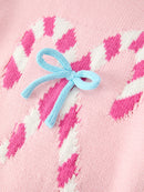 Girls Christmas Candy Cane Bow Knit Sweater