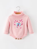 Christmas Candy Cane Bow Knit Baby Girls Romper