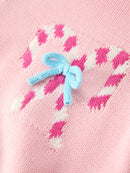 Christmas Candy Cane Bow Knit Baby Girls Romper