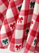 Christmas Girls Candy Cane & Bow Plaid Twirl Dress