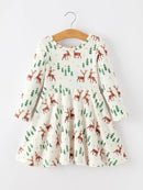 Christmas Girls Deer & Pine Tree Holiday Twirl Dress