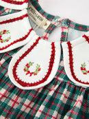 Baby Girl Christmas Plaid Wreath Embroidery Bubble Romper