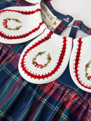 Navy Red Christmas Plaid Wreath Baby Girl Bubble Romper