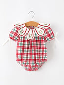 Red Christmas Plaid Wreath Baby Girl Bubble Romper