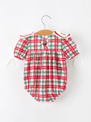 Red Christmas Plaid Wreath Baby Girl Bubble Romper