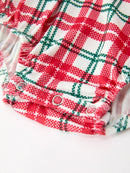 Red Christmas Plaid Wreath Baby Girl Bubble Romper