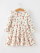 Girls Christmas Bow & Berry Print Twirl Dress