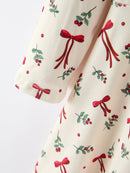 Girls Christmas Bow & Berry Print Twirl Dress