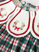 Baby Girl Christmas Plaid Embroidered Dress Wreath Collar