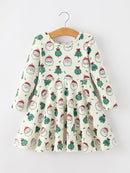 Girls Santa & Christmas Tree Print Twirl Dress