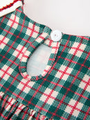 Baby Girl Christmas Plaid Embroidered Dress Wreath Collar