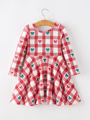 Christmas Girls Candy Cane & Bow Plaid Twirl Dress