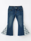 Girls Denim Bell Bottom Pants Lace Flare Jeans