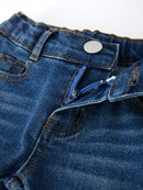 Girls Denim Bell Bottom Pants Lace Flare Jeans
