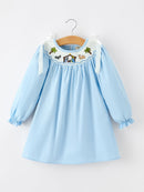 Christmas Nativity Smocked Long Sleeve Girls Dress
