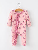 Fall Thanksgiving Pink Pumpkin Ruffle Zip Sleeper Waffle Jumpsuit