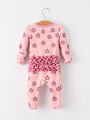 Fall Thanksgiving Pink Pumpkin Ruffle Zip Sleeper Waffle Jumpsuit