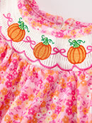 Girls Halloween & Thanksgiving Floral Smocked Bubble Romper