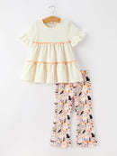 Halloween Black Cat Girls Bell Bottom Pant Set