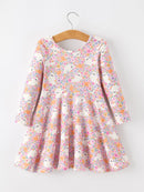 Halloween Ghost Print Girls Twirl Dress Long Sleeve
