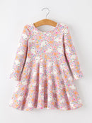 Halloween Ghost Print Girls Twirl Dress Long Sleeve