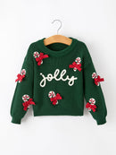 Girls Christmas Jolly Candy Cane Bow Knit Sweater