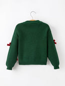 Girls Christmas Jolly Candy Cane Bow Knit Sweater