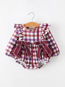 Fall Plaid Bow Ruffle Girls Bubble Romper
