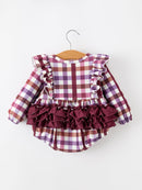 Fall Plaid Bow Ruffle Girls Bubble Romper