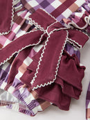 Fall Plaid Bow Ruffle Girls Bubble Romper