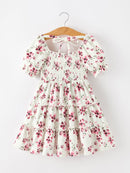 Floral Ruffle Girls Dress Puff Sleeve Party Dress
