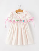 Christmas Smocked Girls Dress Embroidered Holiday Ruffle Collar