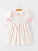 Christmas Smocked Girls Dress Embroidered Holiday Ruffle Collar