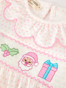 Christmas Smocked Girls Dress Embroidered Holiday Ruffle Collar