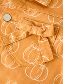 Fall Girls Pumpkin Print Bow Denim Jacket