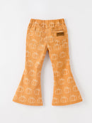 Fall Girls Pumpkin Bow Bell Bottom Pants