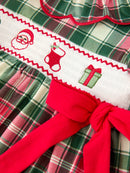 Christmas Girls Plaid Smocked Ruffle Collar Bow Dress