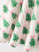 Christmas Girls Pink Stripe Tree Bow Twirl Dress