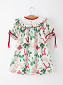 Christmas Girls Holly Jolly Bow Smocked Ruffle Dress