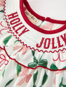 Christmas Girls Holly Jolly Bow Smocked Ruffle Dress