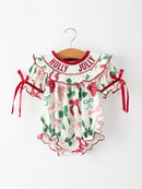 Christmas Baby Girls Holly Jolly Smocked Bubble Romper