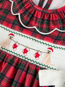 Christmas Girls Plaid Puppy Smocked Ruffle Collar Dress