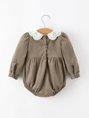 Fall Baby Girls Pumpkin Smocked Eyelet Collar Romper