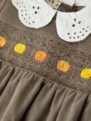 Fall Baby Girls Pumpkin Smocked Eyelet Collar Romper