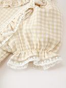 Girls Goose Embroidered Beige Plaid Ruffle Dress